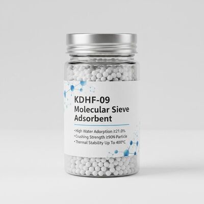 KDHF-09 Adsorbente de tamiz molecular con alta adsorción de agua ≥ 21,0%, resistencia a la trituración ≥ 90N/partícula y estabilidad térmica hasta 400°C